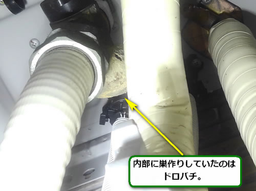 ドロバチの巣駆除給湯器内部